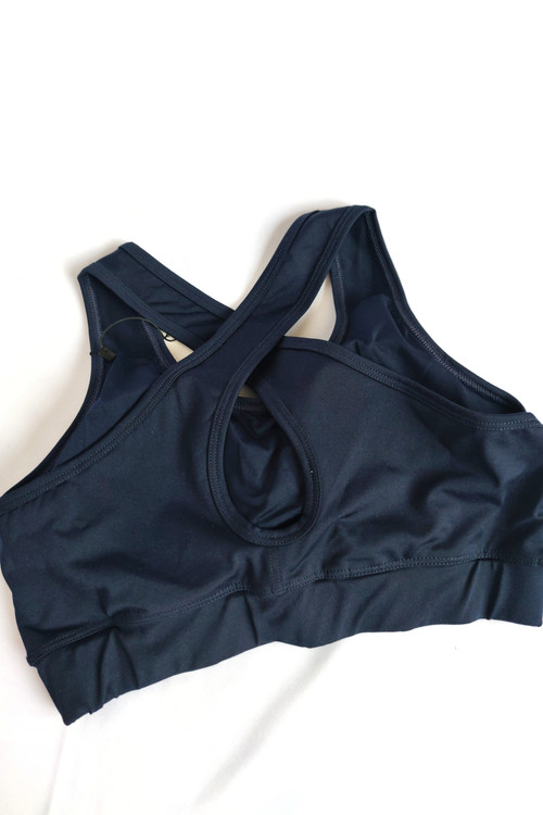 نیم تنه ورزشی ضربدری سرمهای-نمای پشت