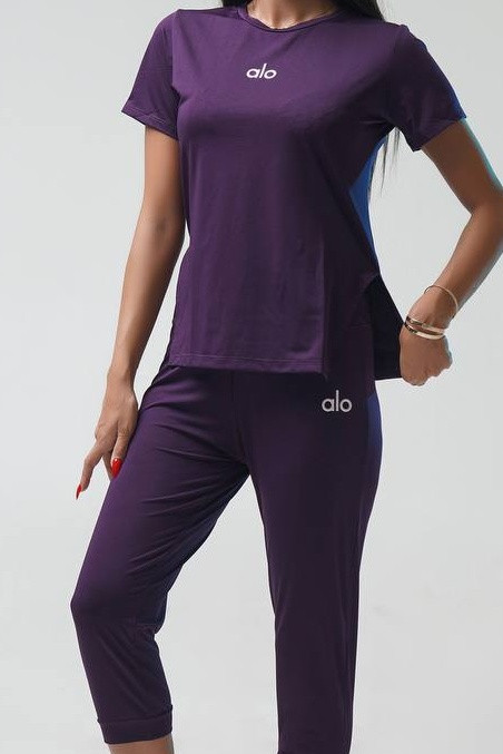 خرید ست تیشرت و لگ کوتاه زنانه رنگ بادمجانی