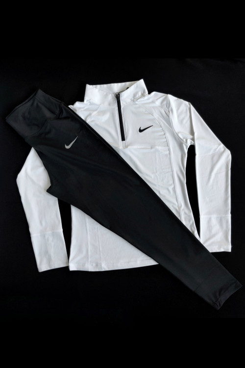 ست پیراهن آستین بلند و لگ بلند ورزشی نایک زنانه سفید مشکی